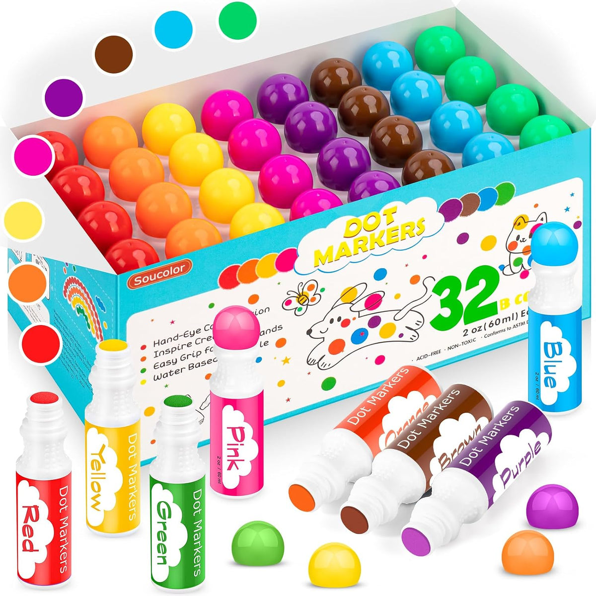 Dot Markers for Toddlers Kids, Bingo Daubers Washable Art Markers 8 Colors