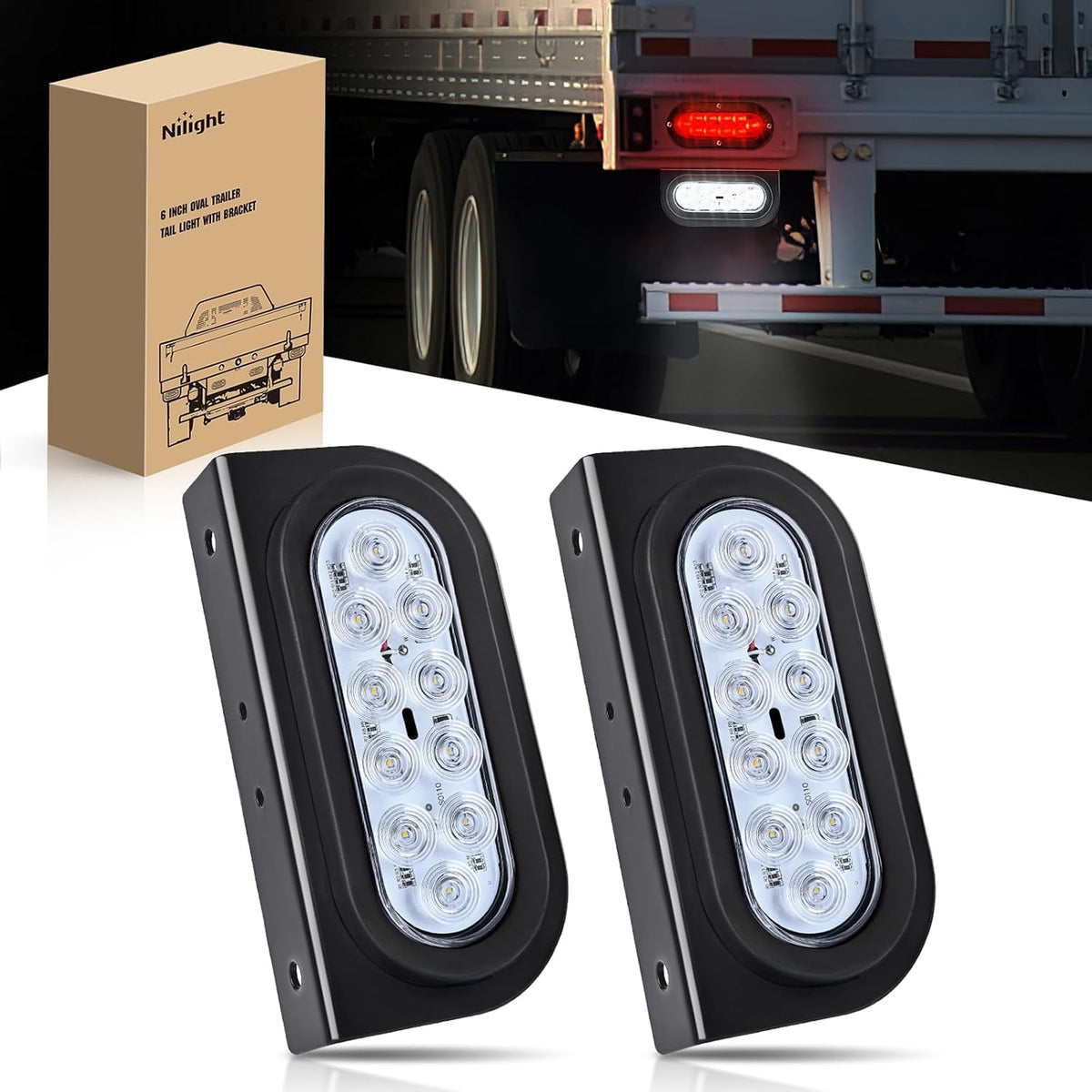 Nilight 6" Oval LED Trailer Tail Lights,Red, 2 Pack, Grommets Mount