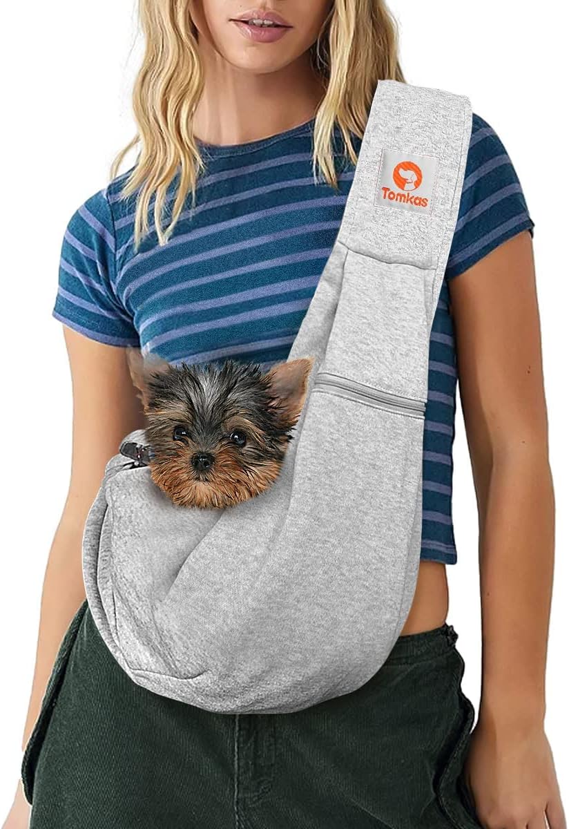 Tomkas Small Dog Sling Carrier - Classic Pocket & Classic Strap - Wrap Carrier - for 3-10 lbs Pets(Black)