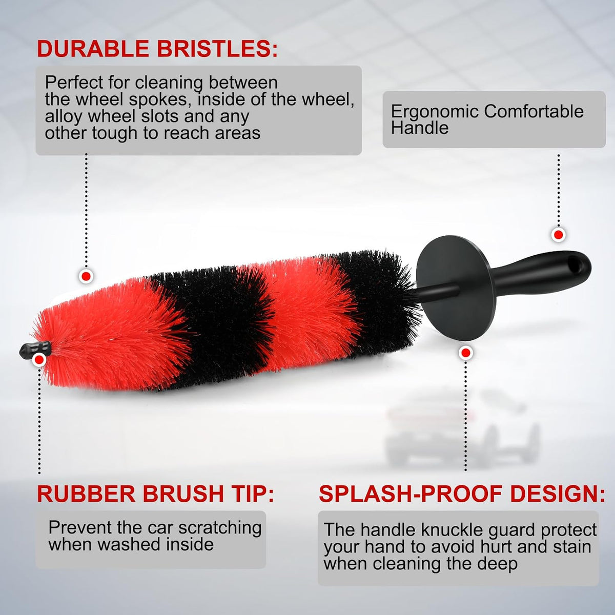 Fitosy Wheel Rim Brush, Soft Bristle Long Car Tire Washing Tool