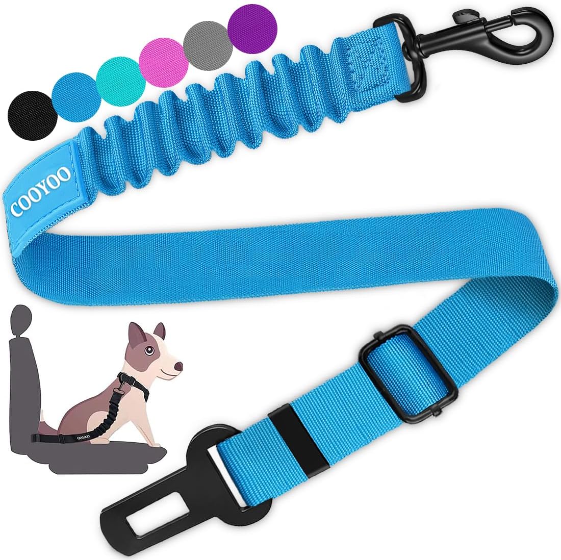 COOYOO Dog Seat Belt, Durability Retractable Dog Car Harness Adjustable Dog Seat Belt for Vehicle Nylon Pet Safety Seat Belts Heavy Duty & Elastic (1 Pack Black)