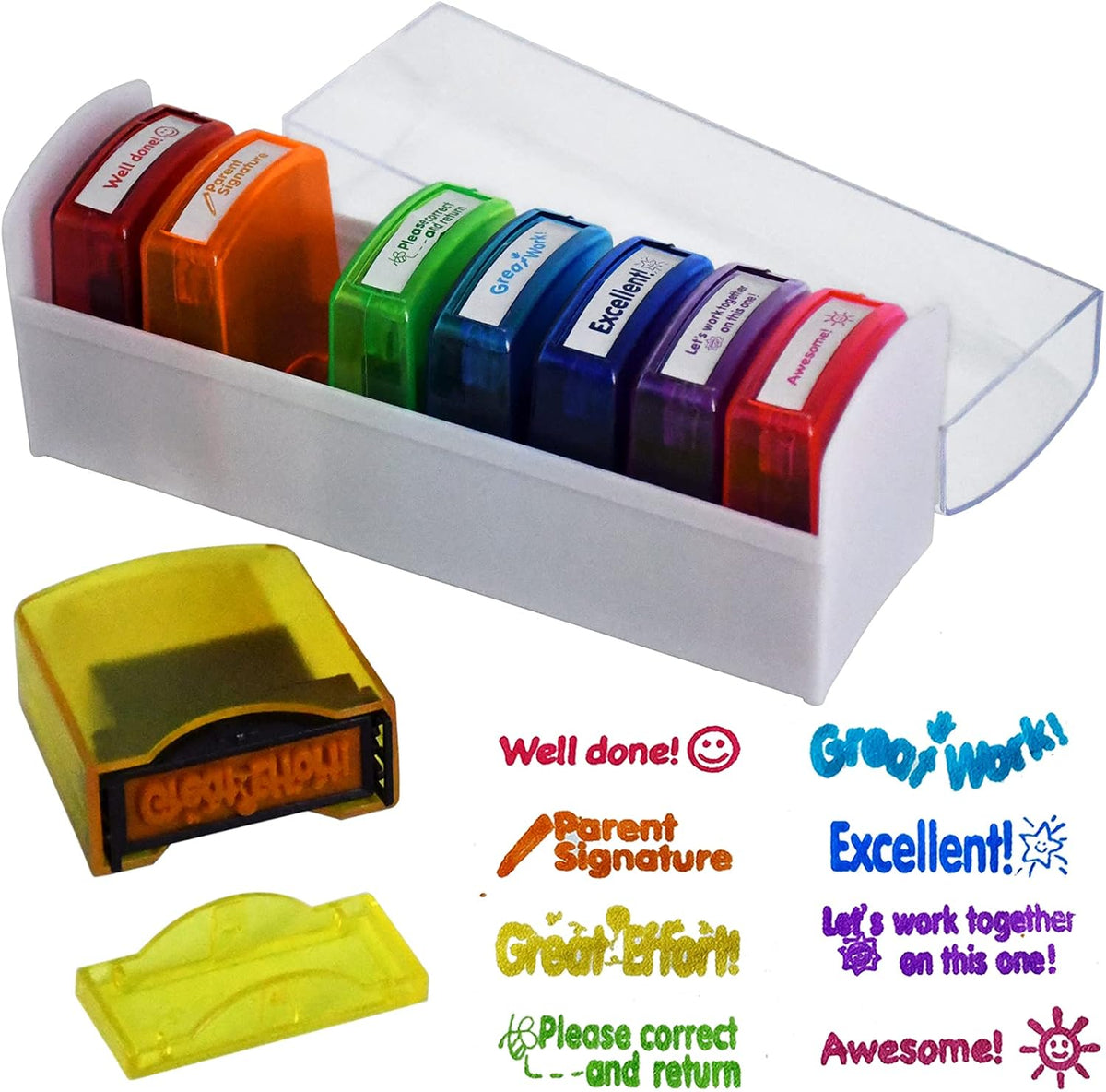 Teacher Stamps for Grading Classroom,Parent Signature Teacher Self-Inking Stamp Set for Homework Teacher Supplies with 8 pcs