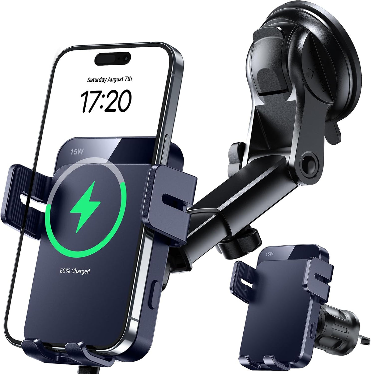 Wireless Car Charger 15W Auto Clamping Phone Holder Dash Windshield Vent