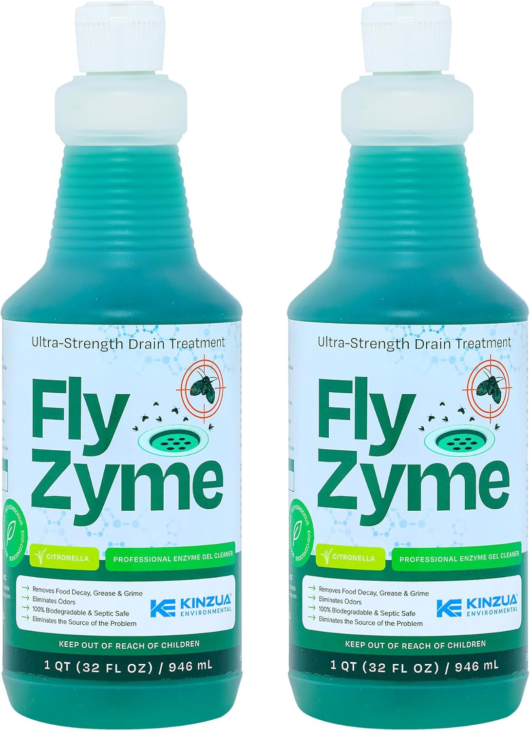 Fly-Zyme Enzyme Drain Cleaner Gel for Pipes, Fruit Flies & Odors, 32 fl oz