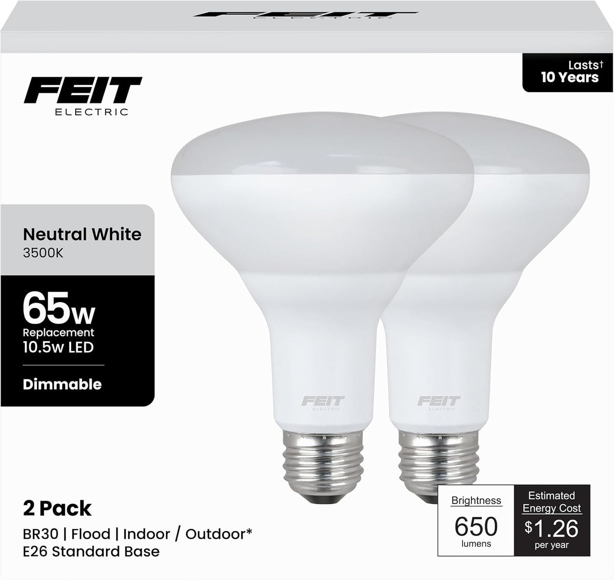 Feit Electric BR30 LED Light Bulbs, 65W Eq, Dimmable, 5CCT, 6 Pack