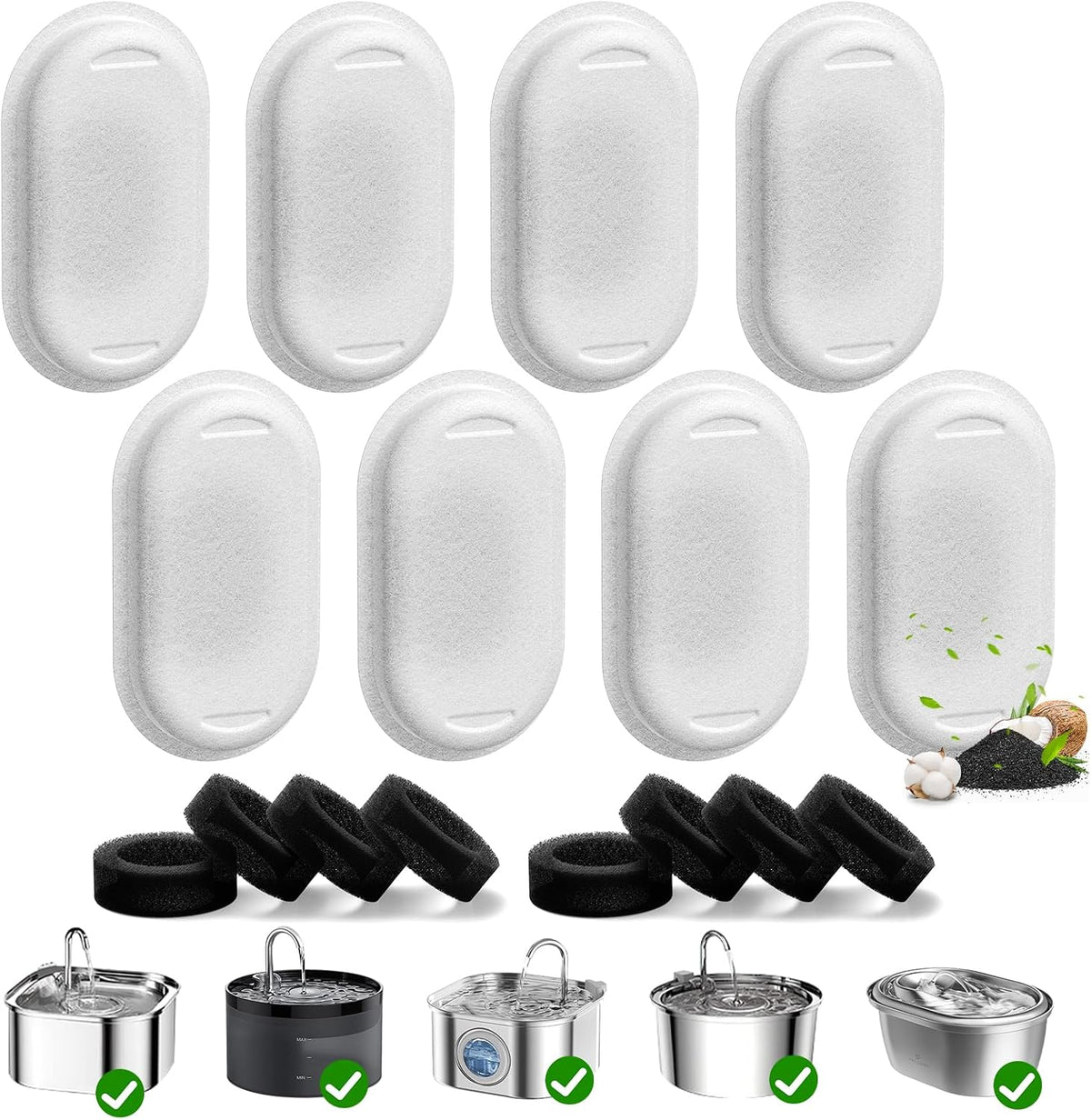 50 Pack Cat Water Fountain Filters for Stainless Steel Pet Water Dispenser