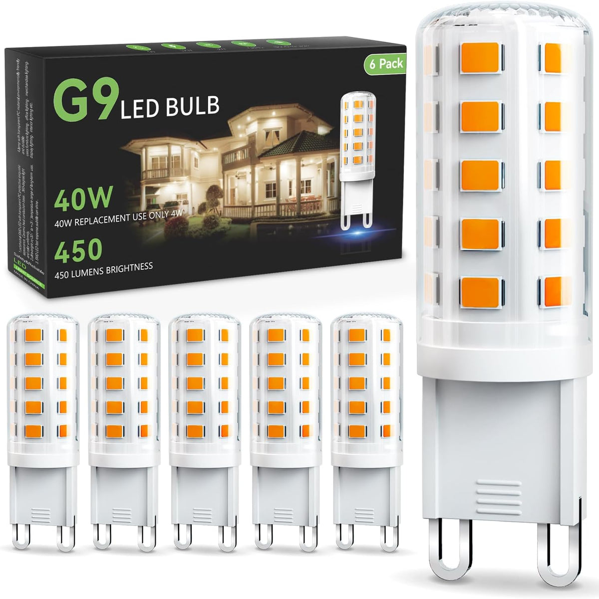 TJOY G9 LED Bulb 4W, 3000K Warm Soft White 6 Pack, 40 Watt Eq, G9 Base,120V