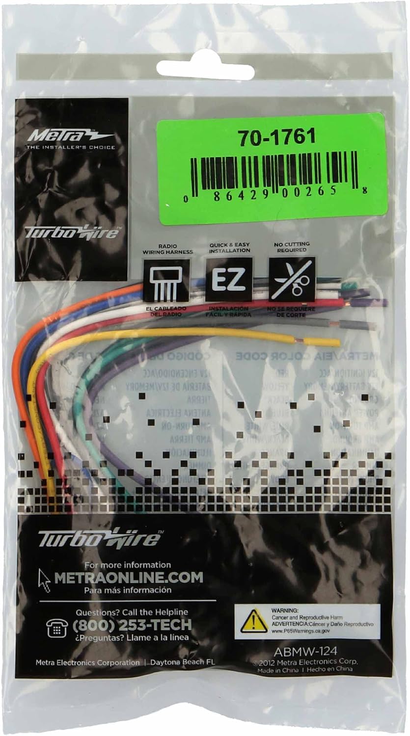 Metra 70-1761 Radio Wiring Harness Fits Select 1987-UP Toyota Vehicles Power + 4 Speaker (Packaging May Vary)