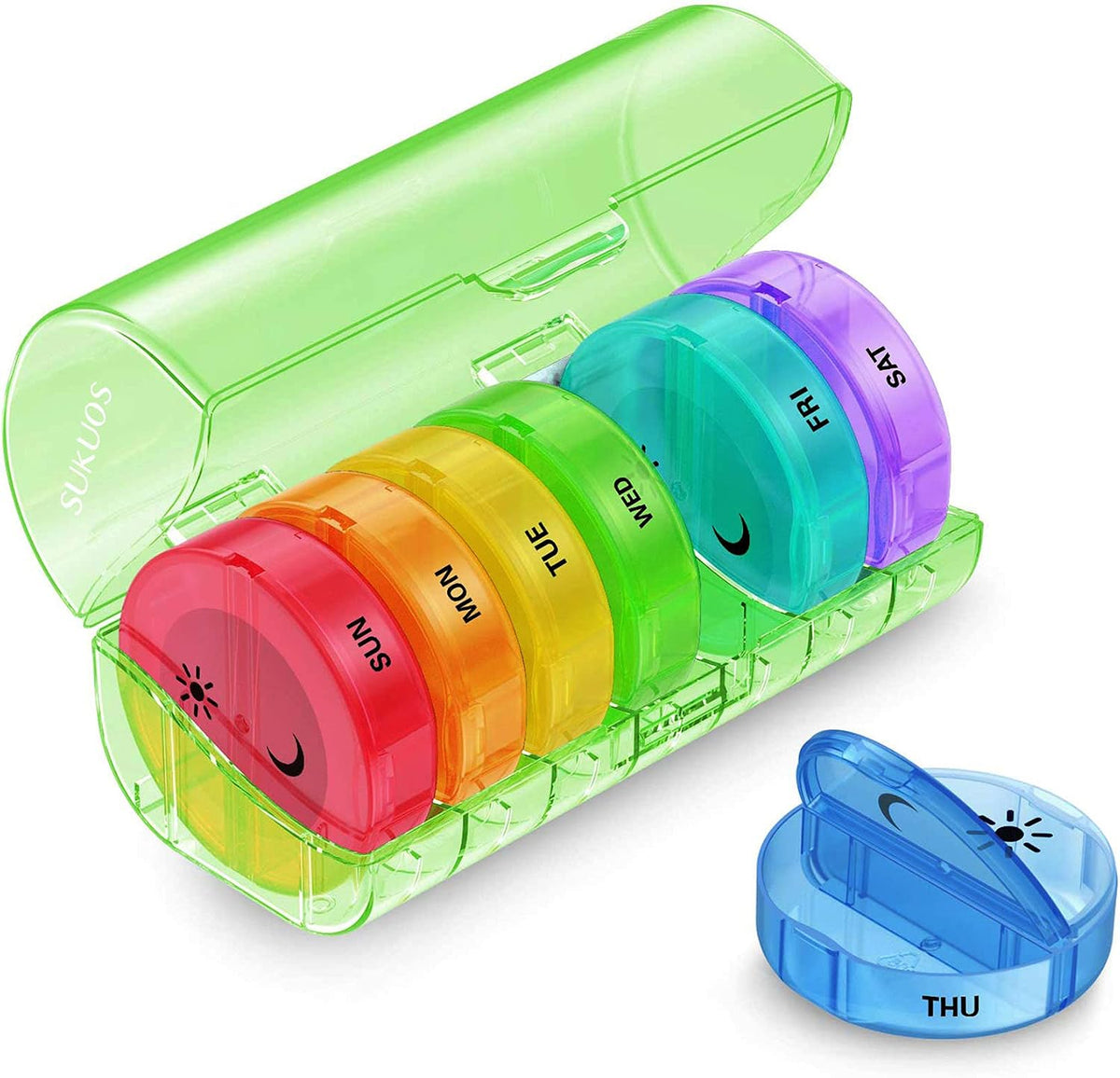 Sukuos Large Weekly Pill Organizer 2 Times a Day, Daily Pill Box 7 Day Easy to Open with Double Protection, AM PM Pill Case for Medicine/Vitamin/Fish Oil/Supplements
