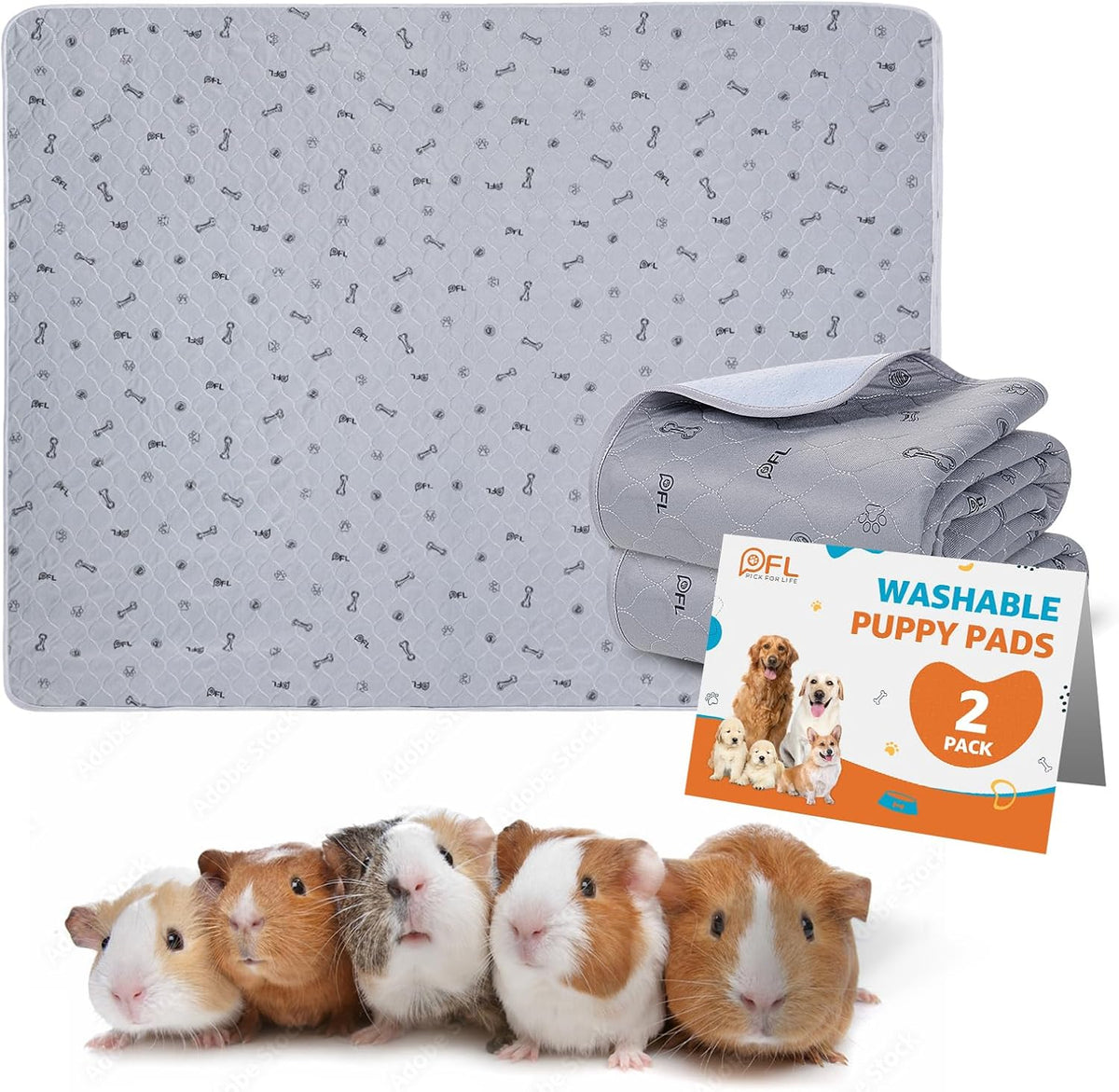 Washable Pee Pads for Dogs, 2Pack Puppy Pads Washable with Bone Print,Absorbent Reusable Whelping Pads Non-Slip Dog Mats for Floor Protector, Couch Cover, Crate, Potty Training 31x36 | Reusable, Waterproof, Machine Washable Dog Pads for Whelping, Potty Tr