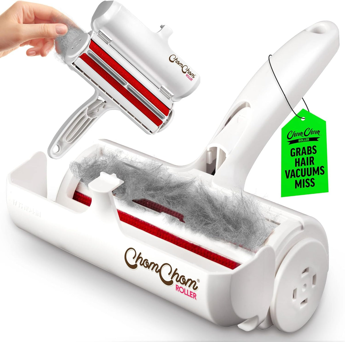 ChomChom Roller Pet Hair Remover – Original Size Reusable Lint Roller for Cat & Dog Hair on Furniture, Couch, Carpet, Car, Rugs & Bedding – Portable, Eco-Friendly (Cat)