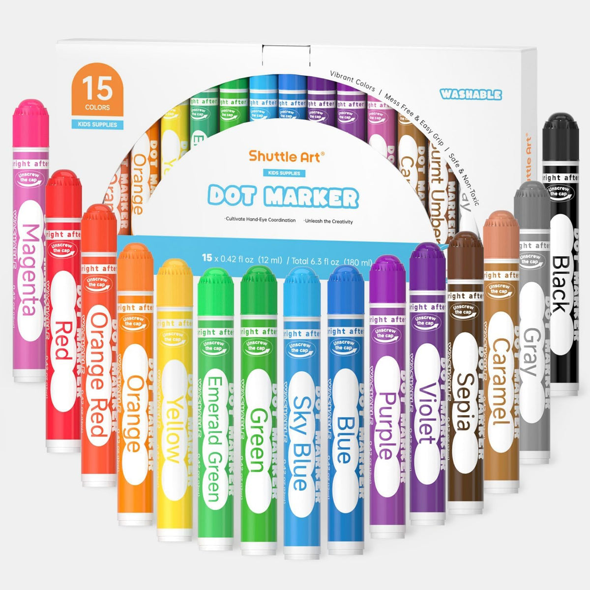Shuttle Art Dot Markers, 15 Colors Washable Markers for Toddlers,Bingo Daubers Supplies Kids Preschool Children, Non Toxic Water-Based