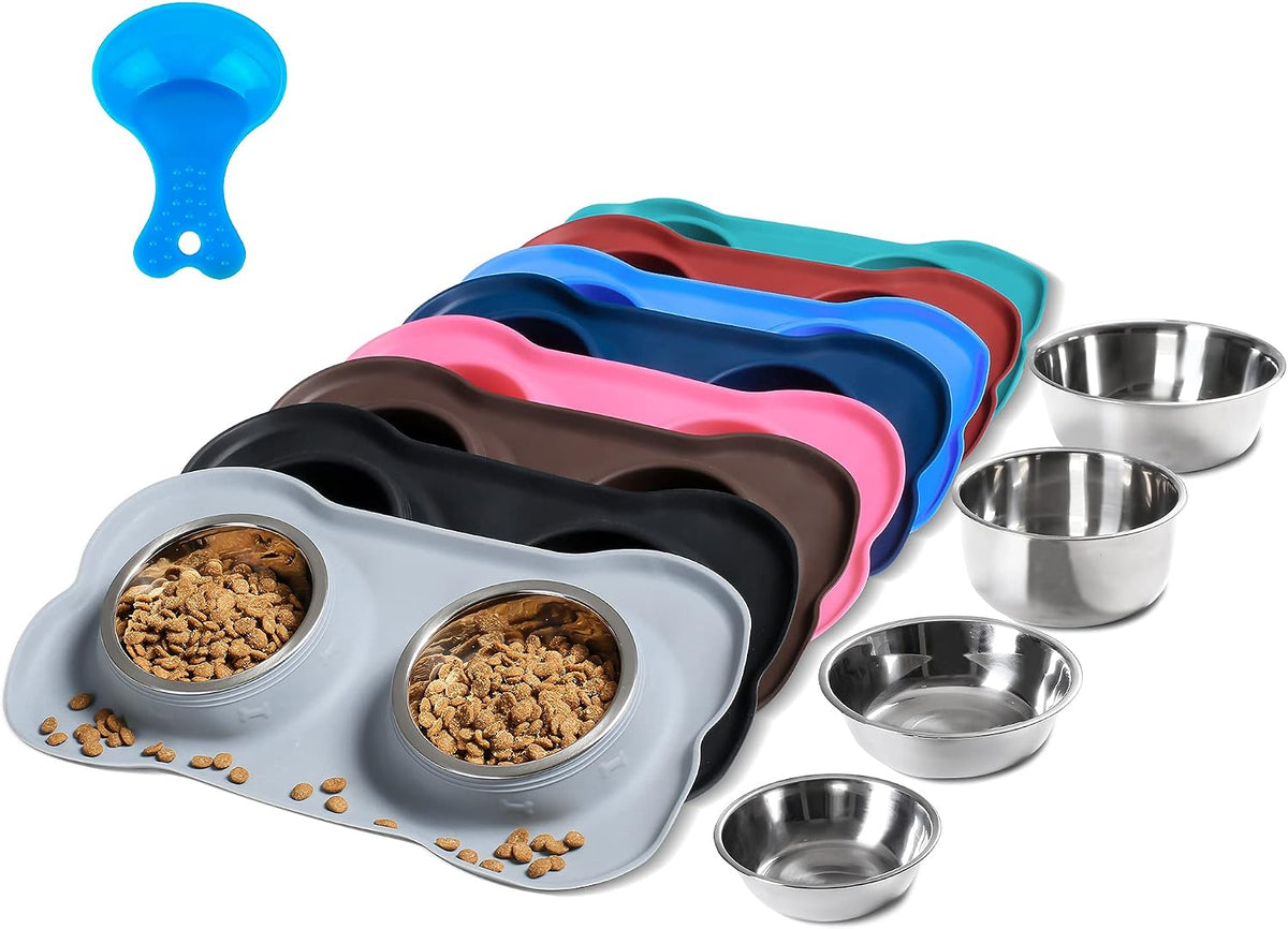 Hubulk Pet Dog Bowls 2 Stainless Steel Dog Bowl with No Spill Non-Skid Silicone Mat + Pet Food Scoop Water and Food Feeder Bowls for Feeding Small Medium Large Dogs Cats Puppies (S, Pink)