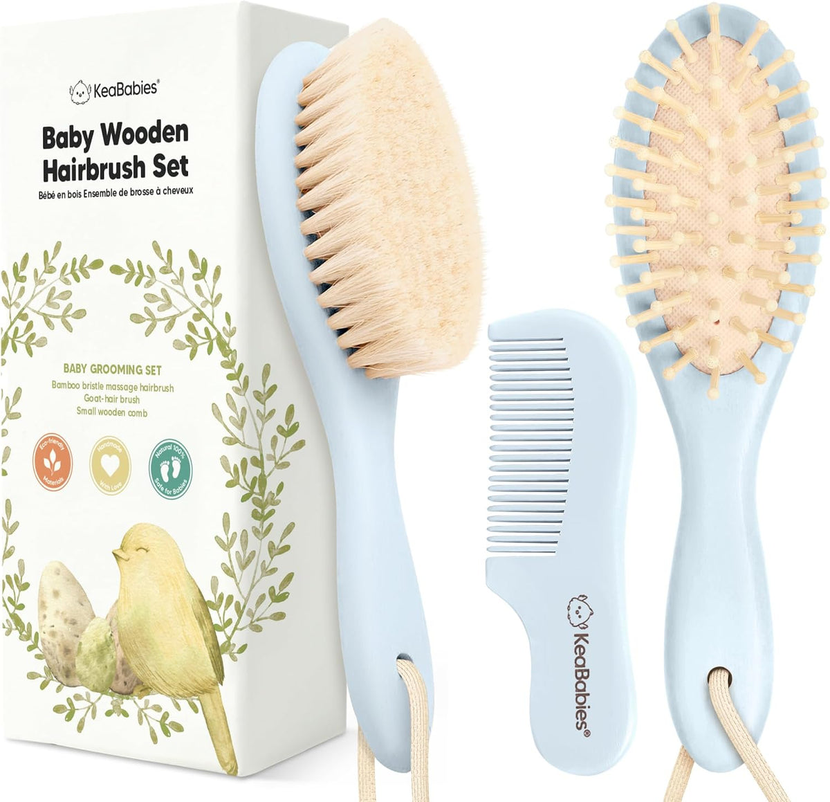 Wooden Baby Hair Brush Set for Newborns, Toddler Comb (Walnut, Regular)