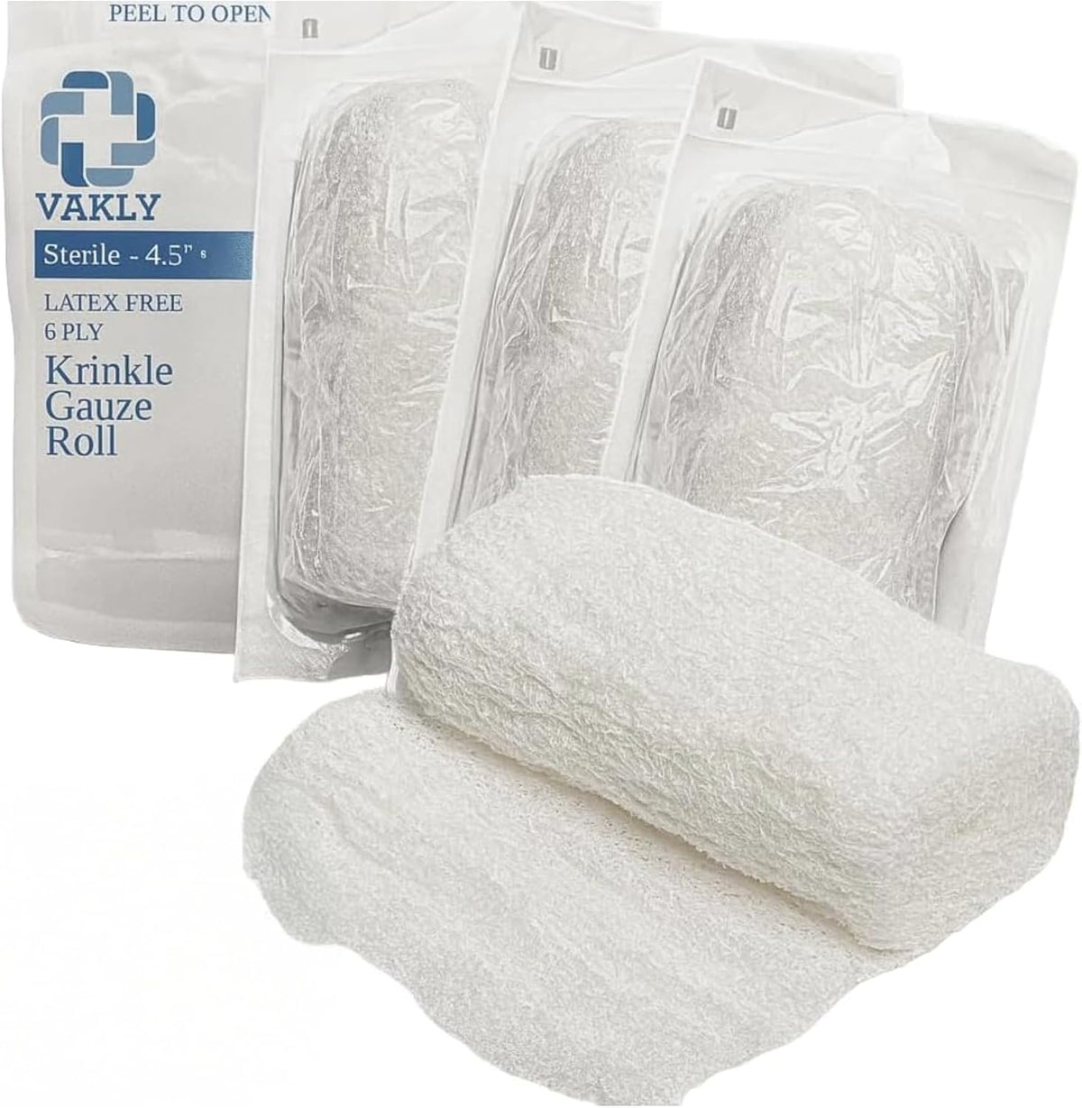 Vakly Sterile Kerlix Krinkle Gauze Rolls 4.5x4.1 yd 6-Ply Cotton, 15 Pack