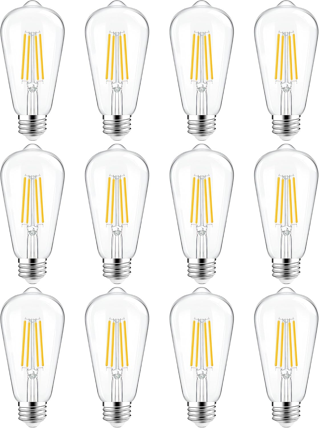 PARTPHONER LED Light Bulbs Dimmable Vintage Edison Bulb, E26 LED Bulb 60W Equivalent 720 Lumens, Warm White 2700K, ST58 Antique LED Filament Bulb CRI 85+, Clear Glass, Pack of 4