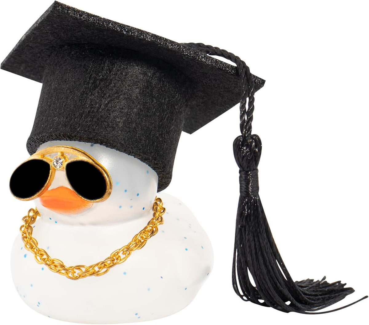 wonuu Car Dashboard Decor Graduation Hat Color Rubber Duck, Car Ducks Ornaments with Mini Graduation Hat Necklace Sunglasses (Gold)