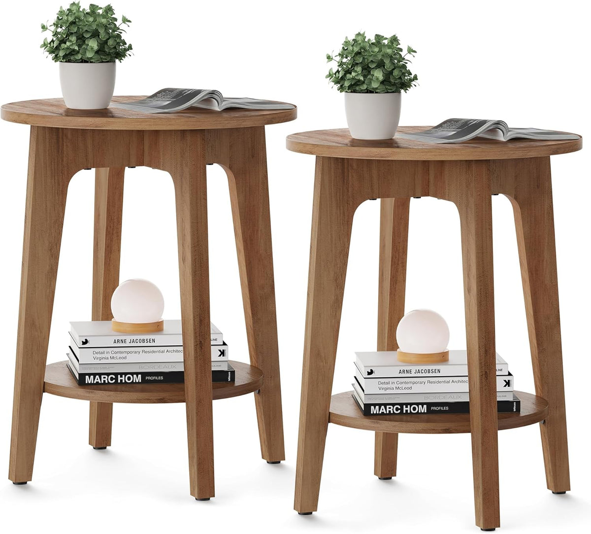 VASAGLE Round Side Table with Lower Shelf, End Table for Small Spaces
