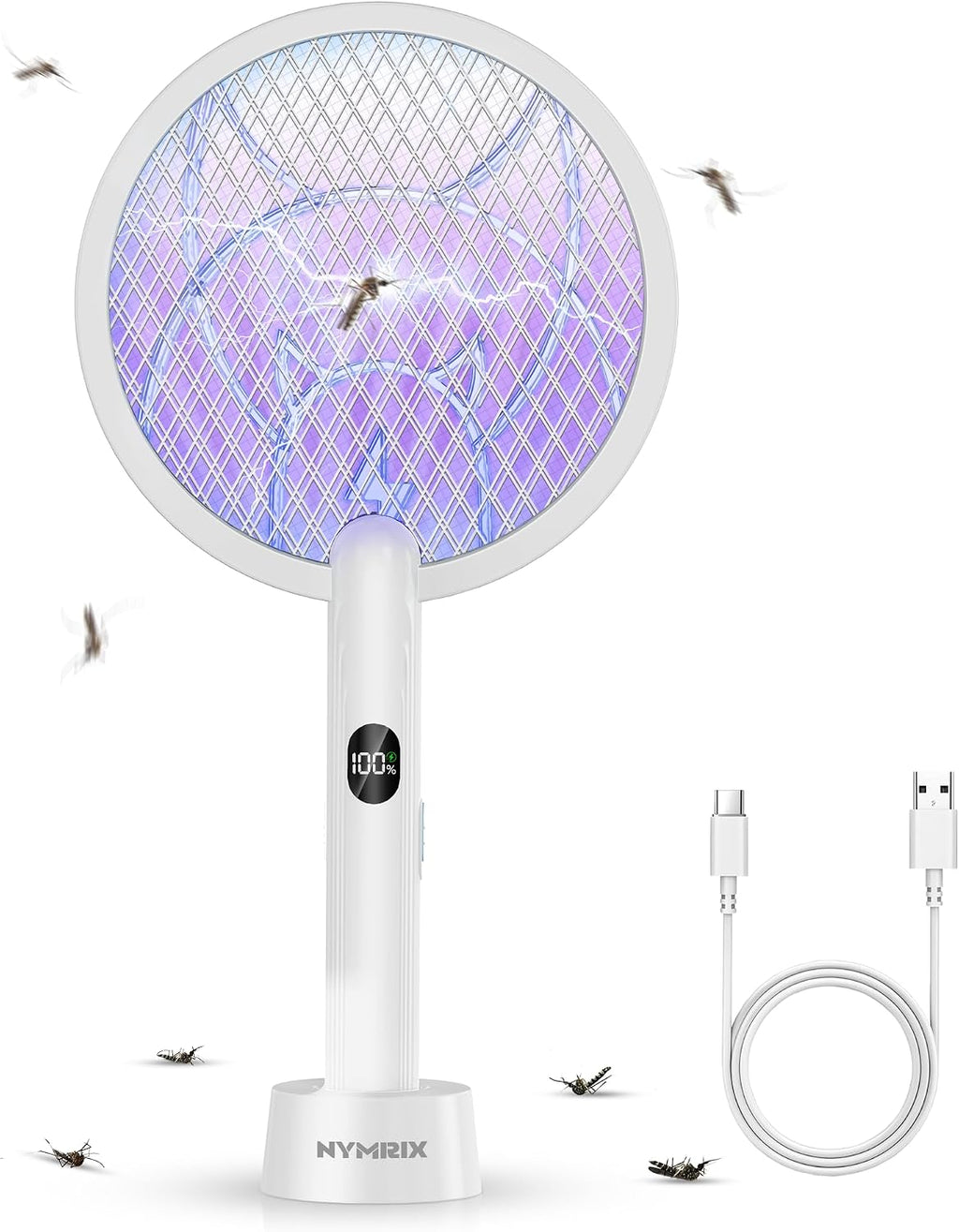 Nymrix Electric Fly Swatter 4100V Dual Mode Bug Zapper Racket（Blue,1-Pack）
