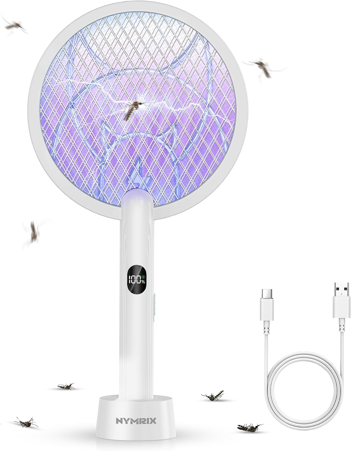 Nymrix Electric Fly Swatter 4100V Dual Mode Bug Zapper Racket（Blue,1-Pack）