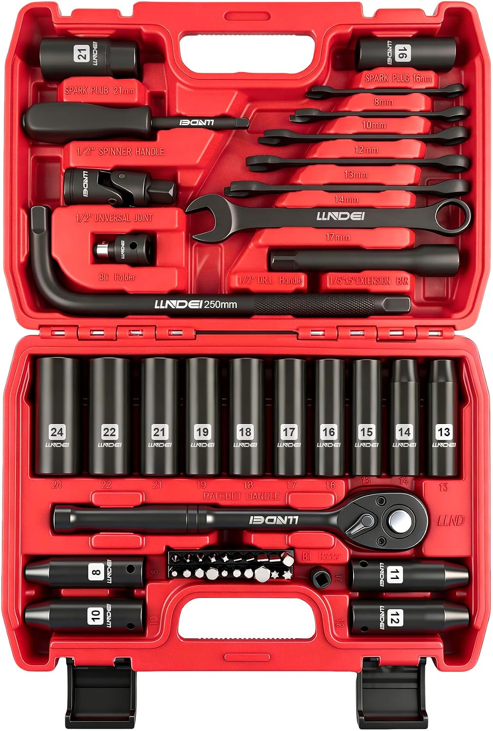 LLNDEI 3/8" Drive Impact Socket Set 95Pcs SAE/Metric