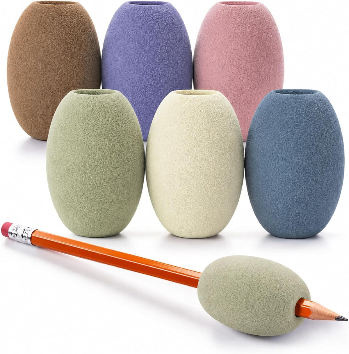Special Supplies Egg Pen-Pencil Grips for Kids and Adults Colorful, Cushioned Holders for Handwriting, Drawing, Coloring - Ergonomic Right or Left-Handed Use - Reusable (Multicolor- 6 Pack)