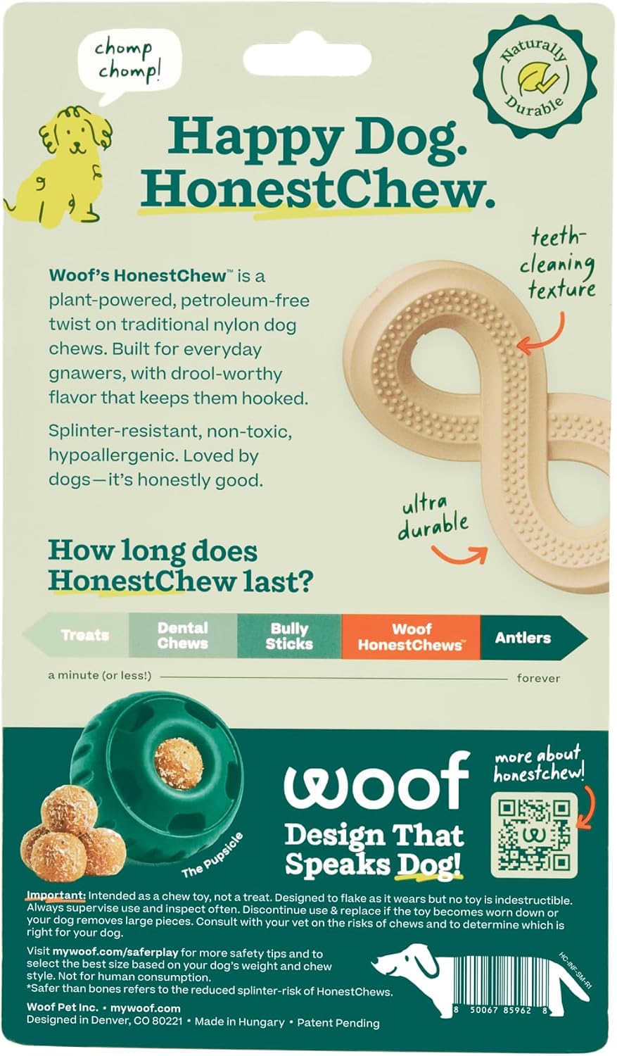 WOOF HonestChew Infinity Dog Chew Toy for Dogs Under 25 lbs | Plant-based materials, easy-grip design, splinter-resistant, durable chew, supports dental care
