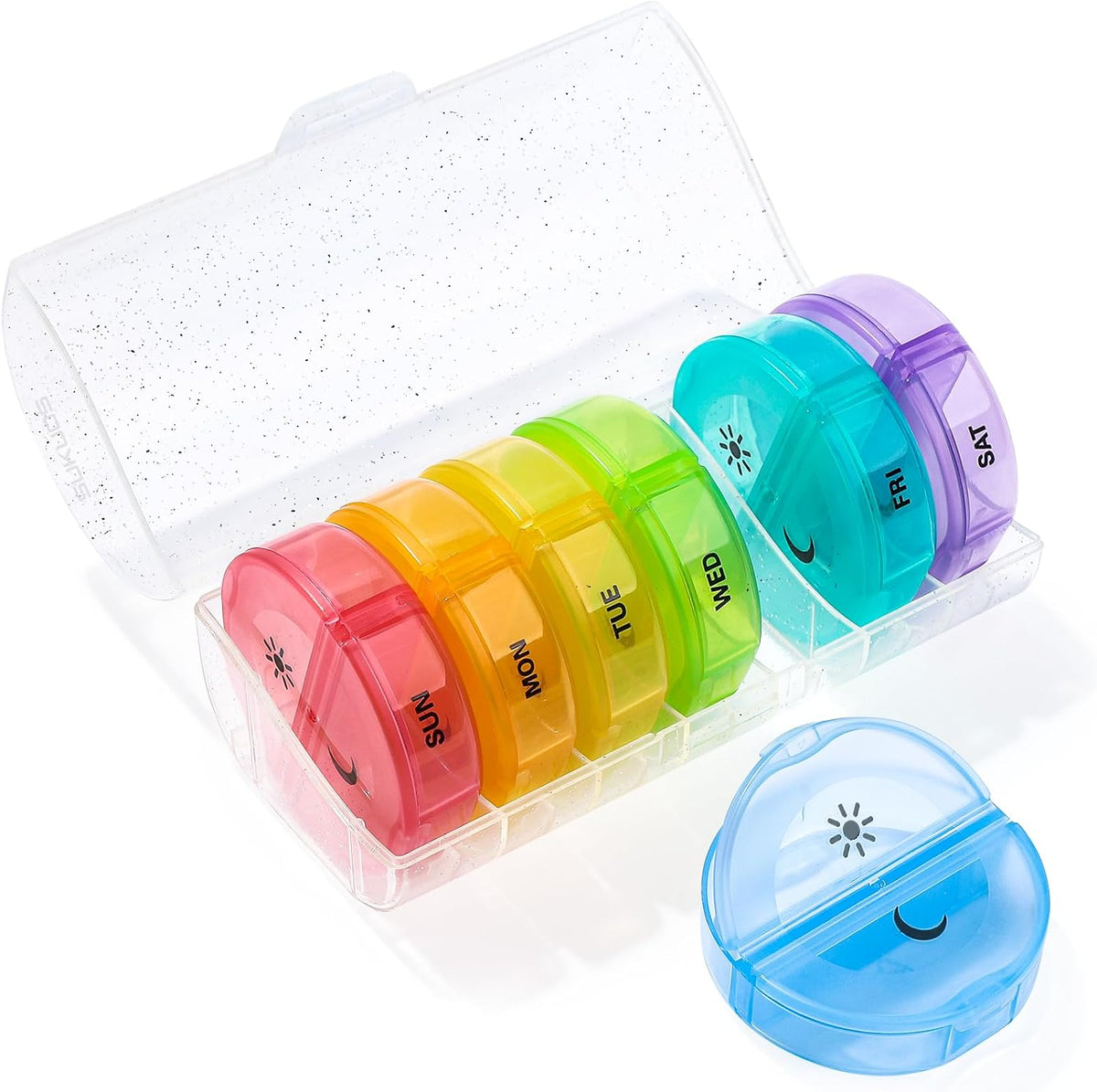 Sukuos Large Weekly Pill Organizer 2 Times a Day, Daily Pill Box 7 Day Easy to Open with Double Protection, AM PM Pill Case for Medicine/Vitamin/Fish Oil/Supplements