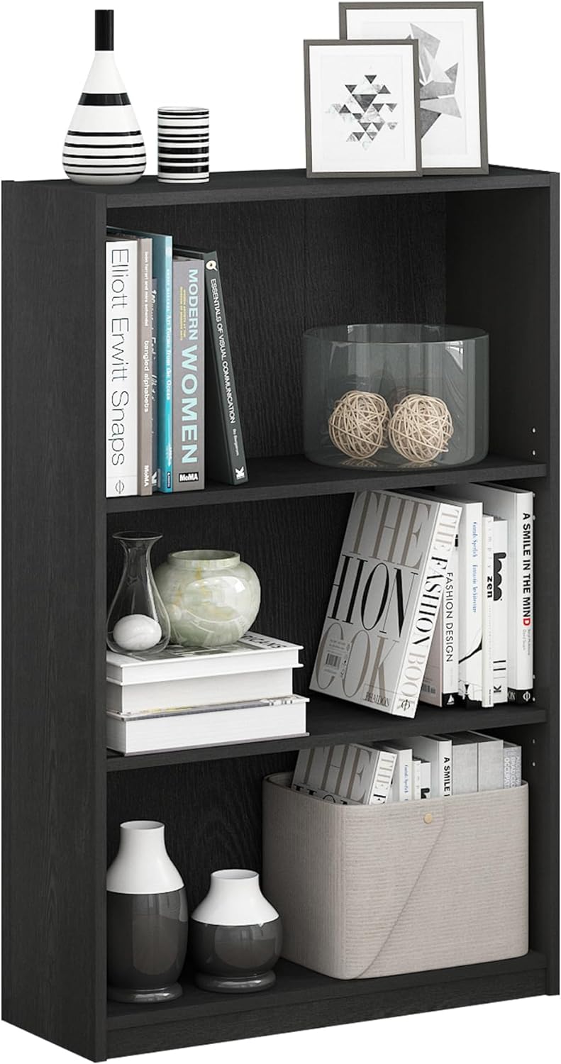 Furinno JAYA Book Shelf, 3-Tier Bookshelf, Bookcase with Adjustable Shelves, 9.5 x 24.5 x 40.3, for Organization and Storage, for Living Room, Bedroom, Home Office, French Oak