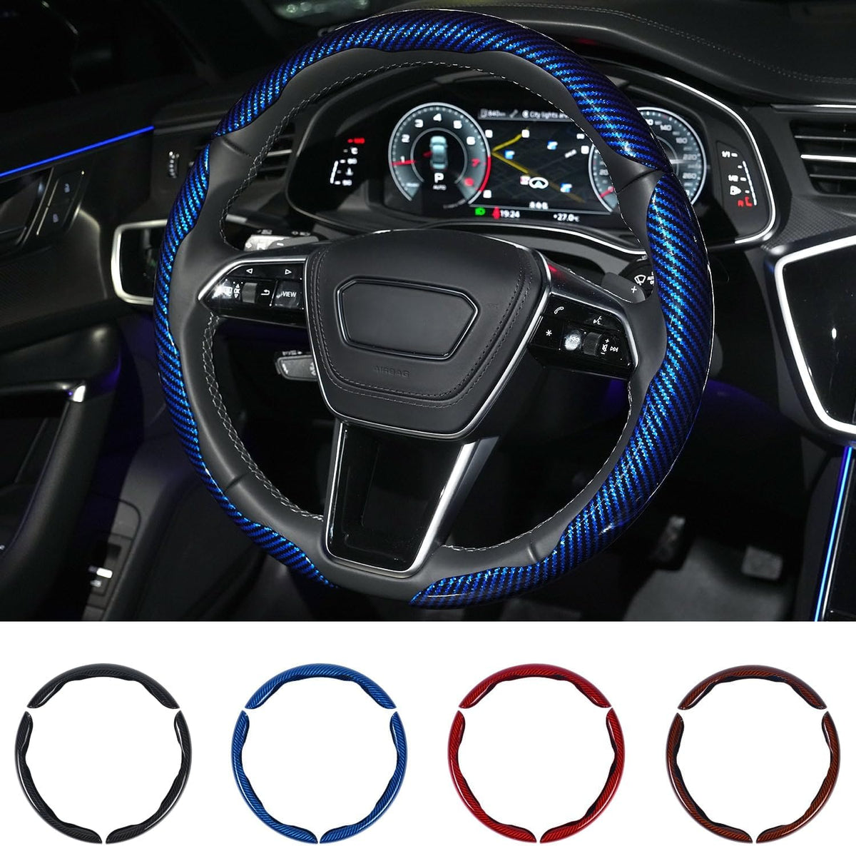 Hiseanllo Carbon Fiber Steering Wheel Cover 3PCS Set – Anti-Slip, Scratch-Resistant, Universal Fit for 14–16 Inch Wheels – Interior Car Accessories for Cars, SUVs, Trucks (Black)