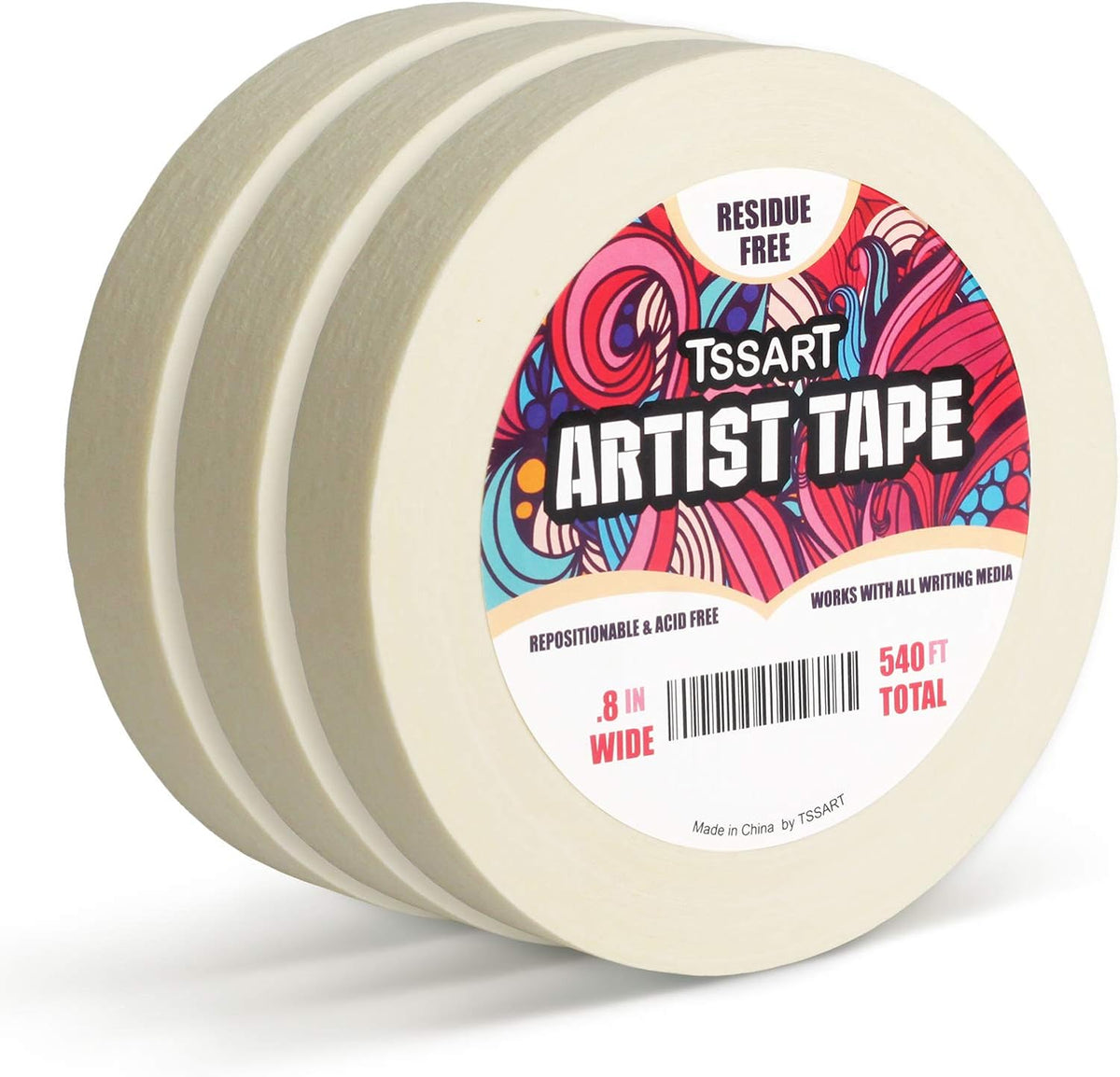 3 Pack White Artist Tape - Masking Artists Tape for Drafting Art Watercolor Painting Canvas Framing - Acid Free 0.6inch Wide 540FT Long Total
