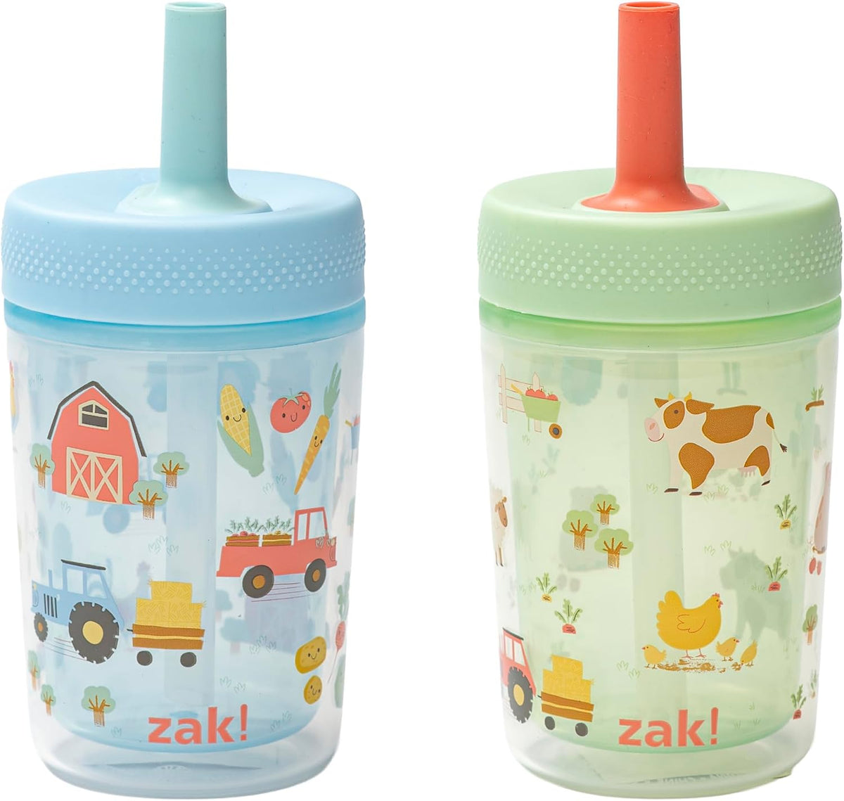 Zak Designs Barnyard Harvest Capri 9oz Leak-Proof Toddler Cups, 2-Pack
