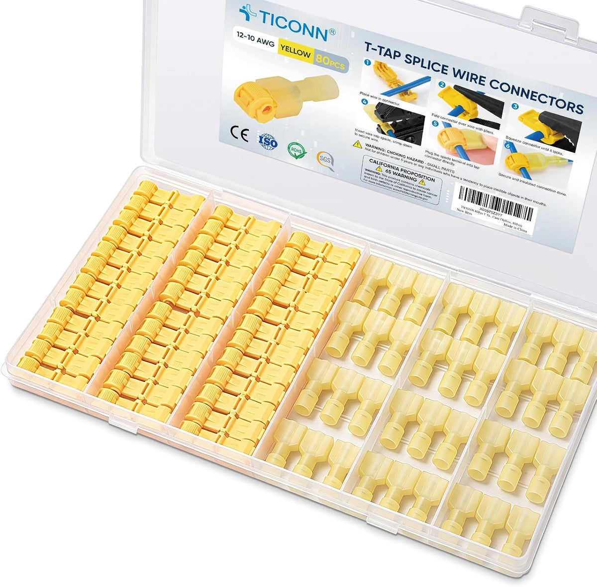 TICONN T Tap Wire Connectors, T Wire Quick Splice Connector, T Connectors for Wiring with Storage Case (120 Pcs)
