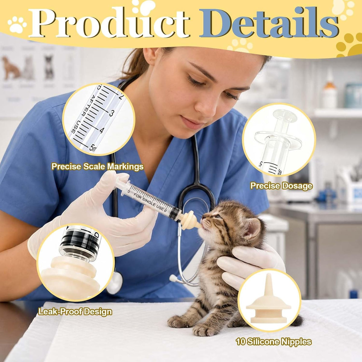 Pet Feeding Nipple and Syringes, Silicone Feeding Tools for Newborn Kittens, Puppies, Rabbits, Small Animals