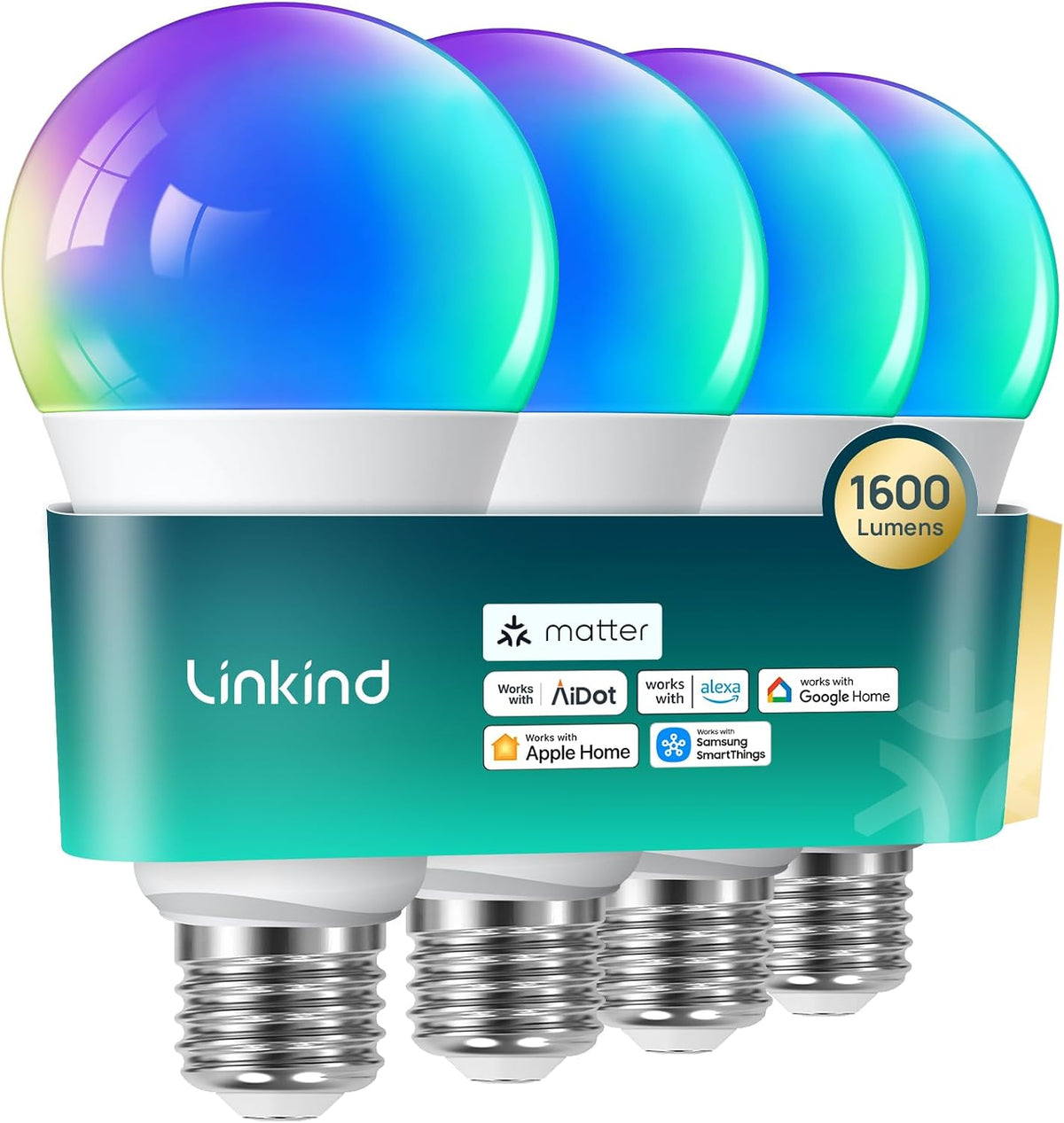 Linkind Matter Smart Light Bulbs, Work with Apple Home, Alexa, Siri, Google
