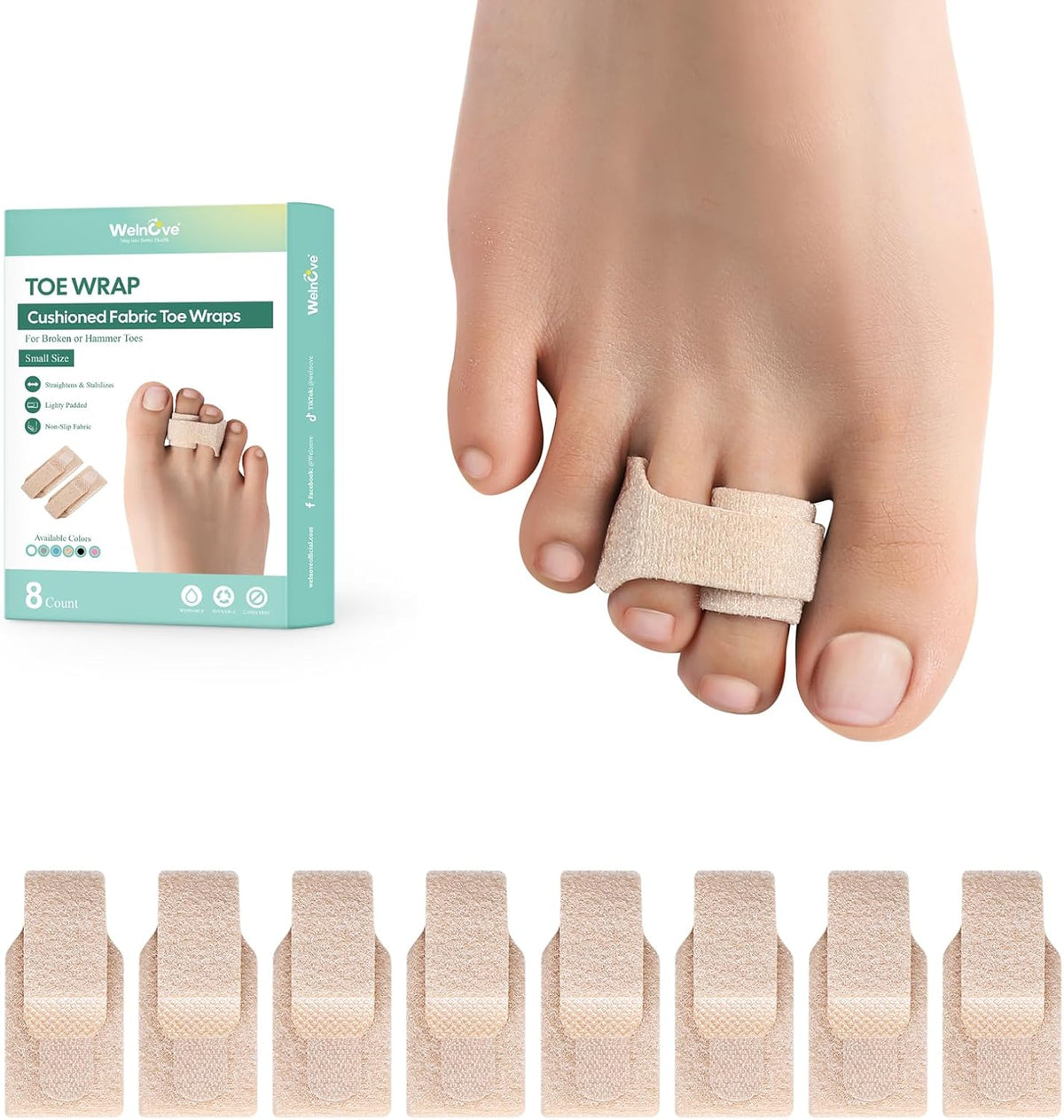 Welnove Hammer Toe Straightener and Corrector - Broken Toe Wraps 8 Ct Large