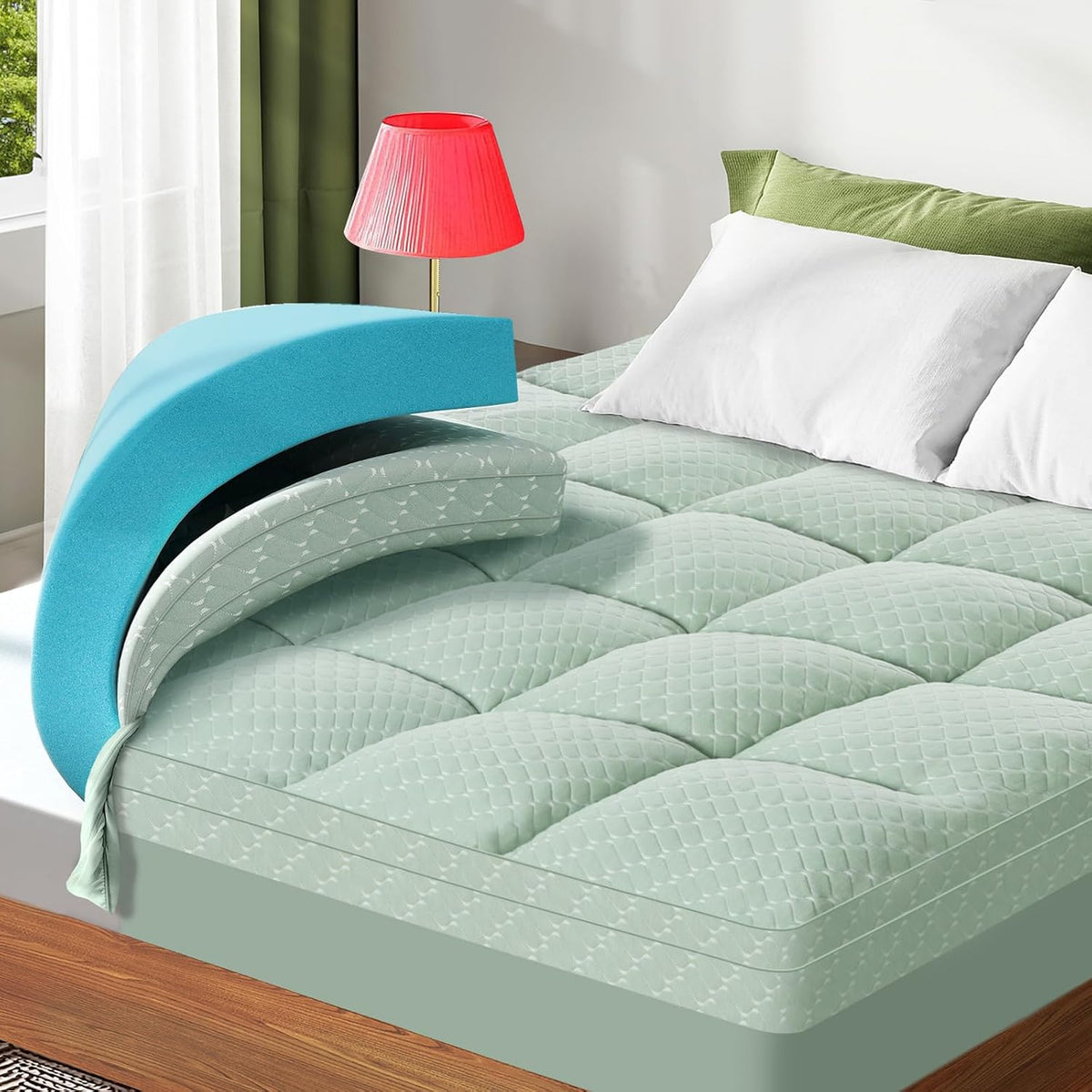 Dual Layer 3 Inch Memory Foam Mattress Topper Twin XL Size, 2 Inch Cooling Gel Memory Foam Plus 1 Inch Pillow Top Mattress Pad Cover, with 8-21 Inch Deep Pocket