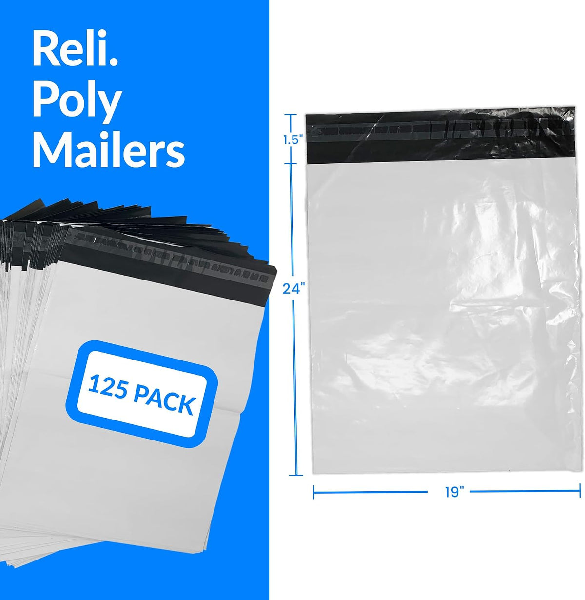 Reli. (125 Pcs) Poly Mailers 19x24", White | Self Sealing