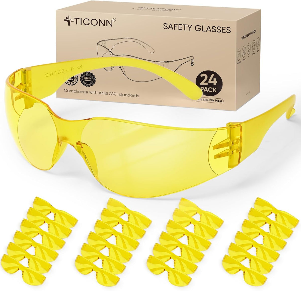TICONN Clear Safety Glasses for Men & Women, ANSI Z87.1 Safety Goggles