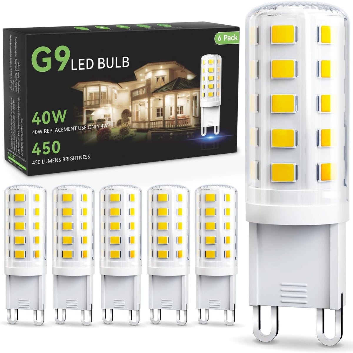 TJOY G9 LED Bulb 4W, 3000K Warm Soft White 6 Pack, 40 Watt Eq, G9 Base,120V
