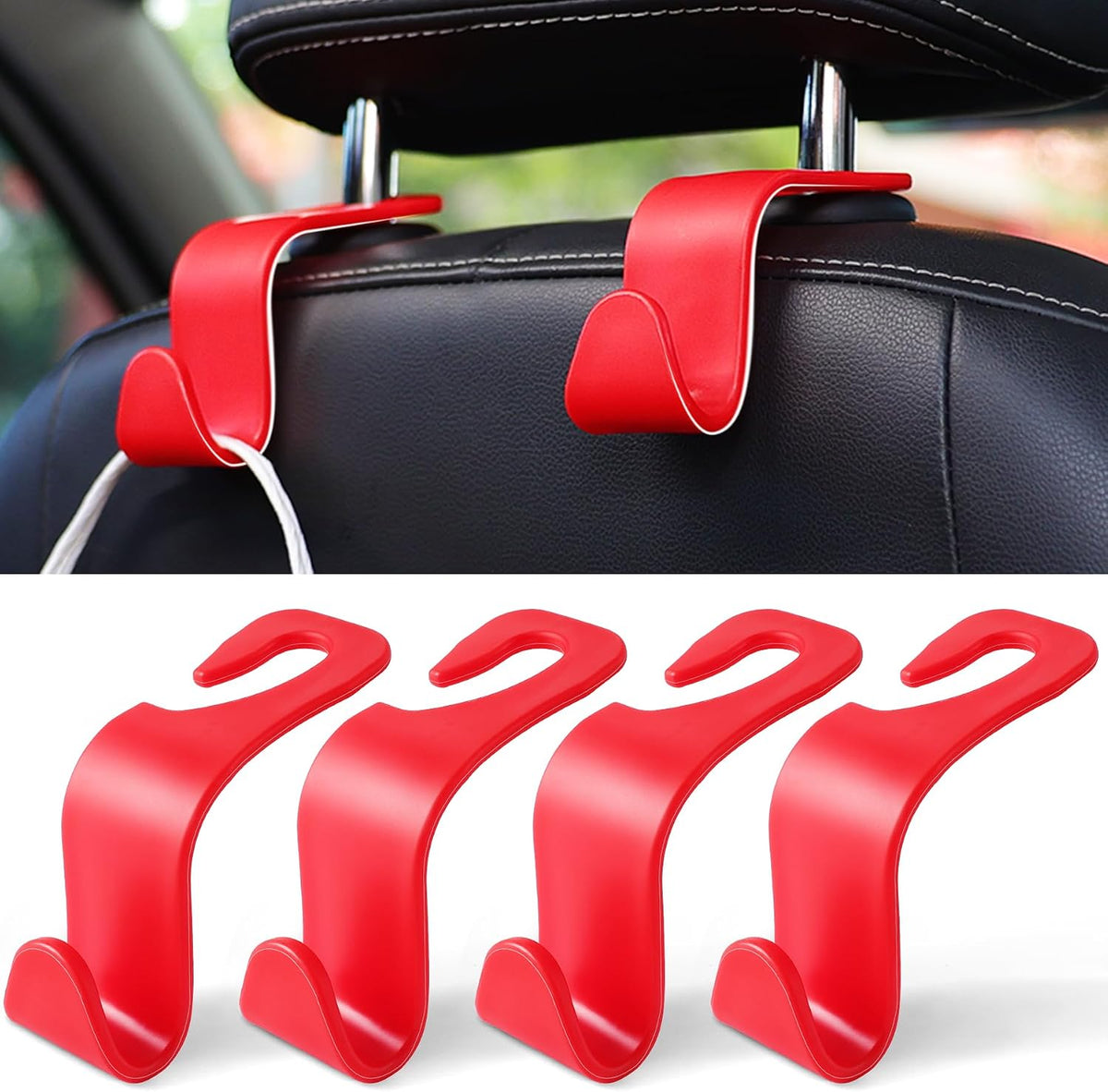 LivTee Car Seat Headrest Hook, Auto Seat Hook Hangers Storage Organizer Interior Accessories for Purse Coats Umbrellas Grocery Bags Handbag, 4-Pack