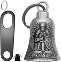 St. Michael Motorcycle Bell Guardian Angel Gremlin Biker Bells for Luck with Motorcycle Bell Hanger, 2 Key Chain Ring Accessories, Velvet Pouch