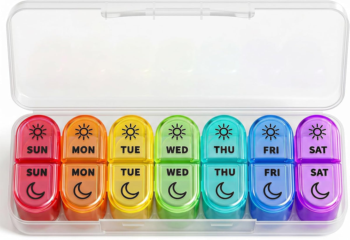 Odaro Weekly AM PM Pill Organizer 2 Times a Day, Removable Trays, Black