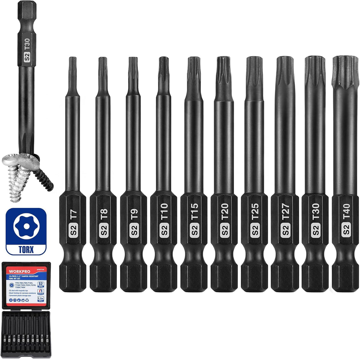 WORKPRO 10PCS Square Drive Bit Set, Magnetic Impact Screwdriver Bits
