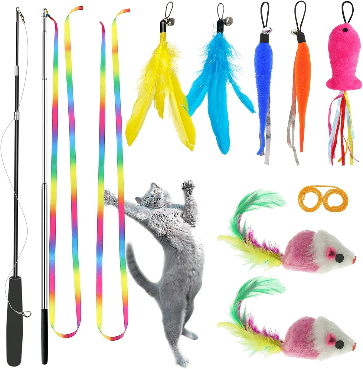 ZPH Cat Toys Interactive for Indoor Cats,2PCS Retractable Cat Wand,9PCS Teaser Toys&1PCS Hanging Door Lure Kitten Toy,Interactive Feather Toy for Teaser Play and Chase Exercise with Kitten