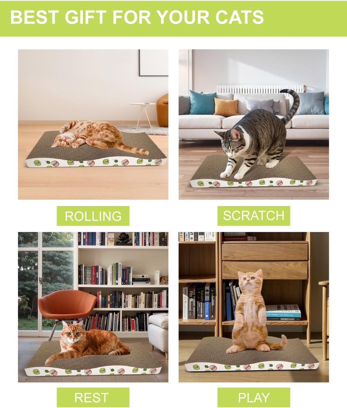 TIMHAKA Cat Scratching Board, Corrugate Cat Scratcher for Indoor Cats with Catnip, Cat Scratch Pad with Premium Scratch Textures Design, Cardboard Cat Scratcher with Double-Sided Usability (Pack of 2)