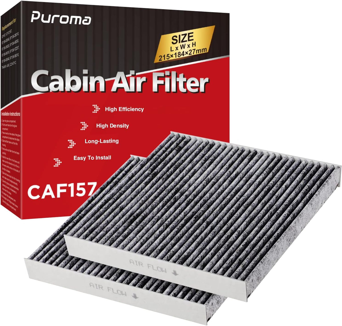 Puroma 2 Cabin Air Filter Activated Carbon for CP157 CF12157 Lexus Toyota