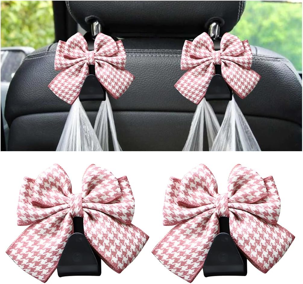 Mandark 2PCS Bow Car Headrest Hooks for Bags, Black Line