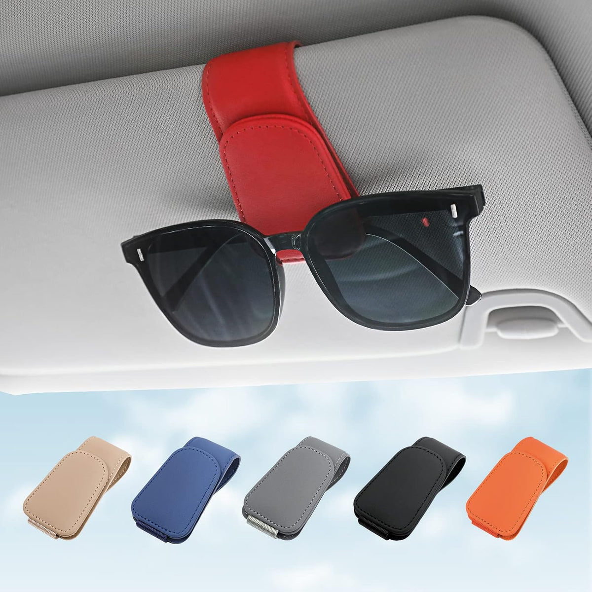 KanSmart Sunglass Holder for Car Sun Visor Magnetic Sunglasses Clip Leather