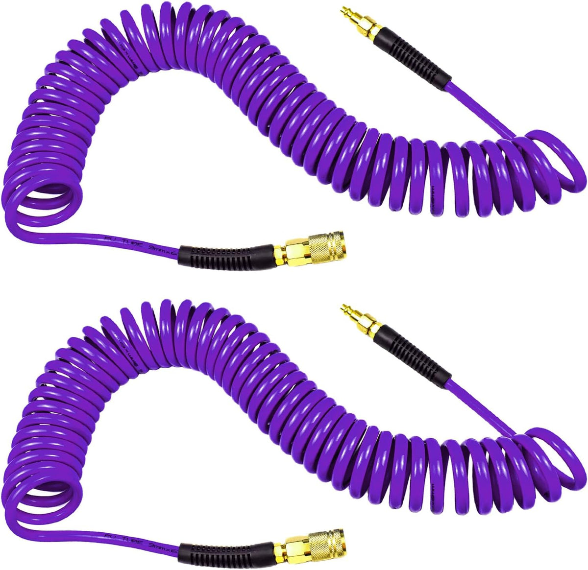 YOTOO Polyurethane Recoil Air Hose, Air Compressor Hose 1/4" Inner Diameter by 25' Long with Bend Restrictor, 1/4" Industrial Quick Coupler and Plug, Blue
